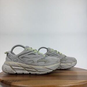 Womens Hoka One One Clifton L Gray Suede Athletic Running Sneakers Shoe Size 7.5